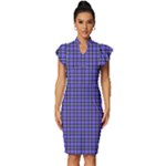 Blue Tartan Plaid 1 Vintage Frill Sleeve V-Neck Bodycon Dress