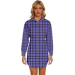 Blue Tartan Plaid 1 Womens Long Sleeve Shirt Dress