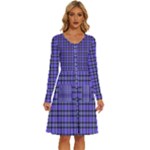 Blue Tartan Plaid 1 Long Sleeve Dress With Pocket