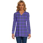 Blue Tartan Plaid 1 Long Sleeve Drawstring Hooded Top