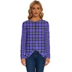 Blue Tartan Plaid 1 Long Sleeve Crew Neck Pullover Top