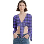 Blue Tartan Plaid 1 Trumpet Sleeve Cropped Top