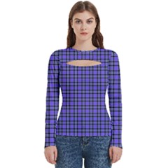 Blue Tartan Plaid 1 Women s Cut Out Long Sleeve T