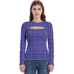 Blue Tartan Plaid 1 Women s Cut Out Long Sleeve T-Shirt