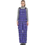 Blue Tartan Plaid 1 Women s Side Zip Front Pouch Ski And Snowboard Bib Pants	