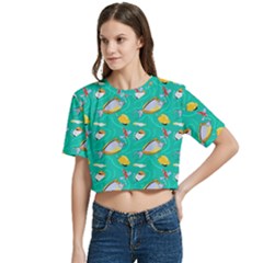 Women s Round Neck Short Sleeve Crop Top 