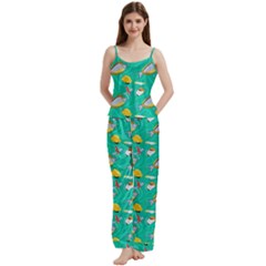 Naso Flame Fabric Spaghetti Top Long Pants Satin Pajamas Set from ArtsNow.com