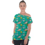 Naso Flame Fabric Off Shoulder Tie-Up T-Shirt