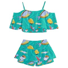 Kids  Off Shoulder Skirt Bikini 