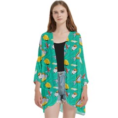 Open Front 3/4 Sleeve Batwing Chiffon Cardigan Kimono 