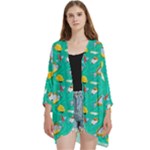 Naso Flame Fabric Open Front 3/4 Sleeve Batwing Chiffon Cardigan Kimono