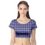 Purple Plaid Tartan 1 Short Sleeve Crop Top