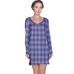 Purple Plaid Tartan 1 Long Sleeve Nightdress