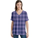 Purple Plaid Tartan 1 V-Neck Split Shoulder Casual T-Shirt