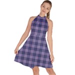 Purple Plaid Tartan 1 Sleeveless Halter Neck A-Line Dress