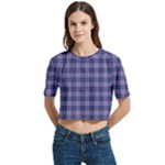 Purple Plaid Tartan 1 Women s Round Neck Short Sleeve Crop Top