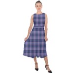 Purple Plaid Tartan 1 Midi Tie-Back Chiffon Dress