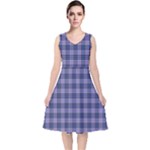 Purple Plaid Tartan 1 V-Neck Midi Sleeveless Dress 