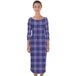 Purple Plaid Tartan 1 Quarter Sleeve Midi Bodycon Dress