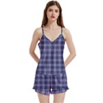 Purple Plaid Tartan 1 V-Neck Satin Loungewear Set