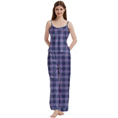 Purple Plaid Tartan 1 Spaghetti Top Long Pants Satin Pajamas Set from ArtsNow.com