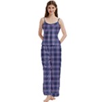 Purple Plaid Tartan 1 Spaghetti Top Long Pants Satin Pajamas Set