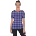 Purple Plaid Tartan 1 Shoulder Cut Out Short Sleeve Top