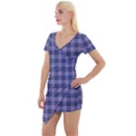 Purple Plaid Tartan 1 Short Sleeve Asymmetric Mini Dress