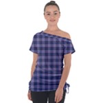 Purple Plaid Tartan 1 Off Shoulder Tie-Up T-Shirt