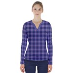 Purple Plaid Tartan 1 V-Neck Long Sleeve Top