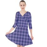 Purple Plaid Tartan 1 Quarter Sleeve Front Wrap Dress