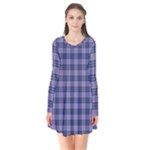 Purple Plaid Tartan 1 Long Sleeve V-neck Flare Dress