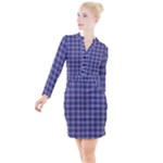 Purple Plaid Tartan 1 Button Long Sleeve Dress