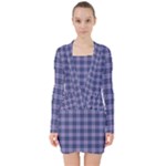 Purple Plaid Tartan 1 V-neck Bodycon Long Sleeve Dress