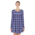 Purple Plaid Tartan 1 Long Sleeve Velvet V-neck Dress