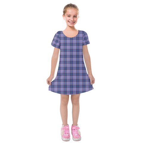 Purple Plaid Tartan 1 Kids  Short Sleeve Velvet Dress from ArtsNow.com