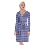 Purple Plaid Tartan 1 Long Sleeve Velvet Front Wrap Dress