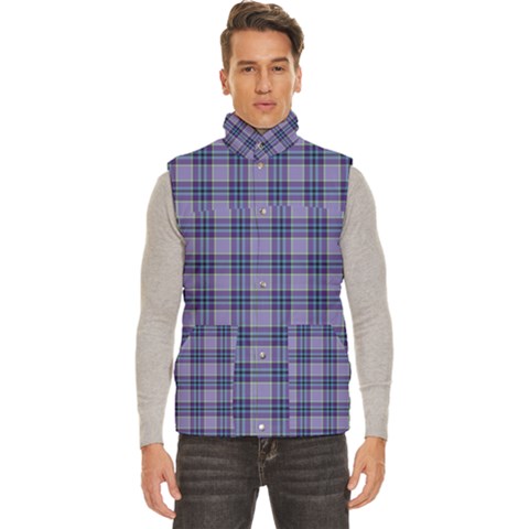 Purple Plaid Tartan 1 Men s High Neck Button Up Puffer Vest from ArtsNow.com