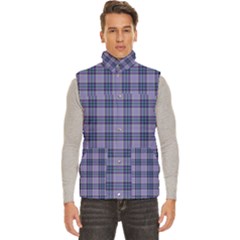 Purple Plaid Tartan 1 Men s High Neck Button Up Puffer Vest from ArtsNow.com