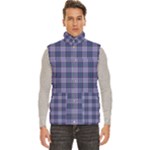 Purple Plaid Tartan 1 Men s High Neck Button Up Puffer Vest