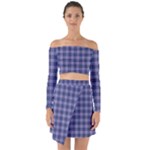 Purple Plaid Tartan 1 Off Shoulder Top with Skirt Set