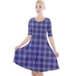 Purple Plaid Tartan 1 Quarter Sleeve A-Line Dress With Pockets