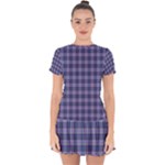 Purple Plaid Tartan 1 Drop Hem Mini Chiffon Dress