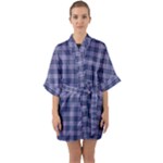 Purple Plaid Tartan 1 Half Sleeve Satin Kimono 