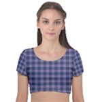 Purple Plaid Tartan 1 Velvet Short Sleeve Crop Top 