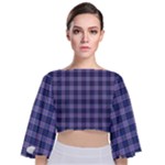 Purple Plaid Tartan 1 Tie Back Butterfly Sleeve Chiffon Top