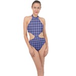 Purple Plaid Tartan 1 Halter Side Cut Swimsuit