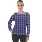 Purple Plaid Tartan 1 Off Shoulder Long Sleeve Velour Top