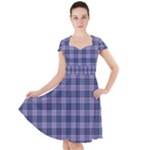 Purple Plaid Tartan 1 Cap Sleeve Midi Dress With Pockets