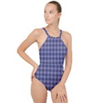 Purple Plaid Tartan 1 High Neck One Piece Swimsuit